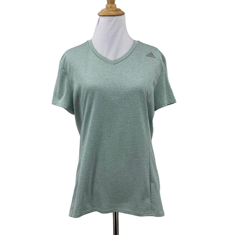 Adidas Nova Shirt Womens M Vape Green Climalite V Neck Performance Short Sleeve